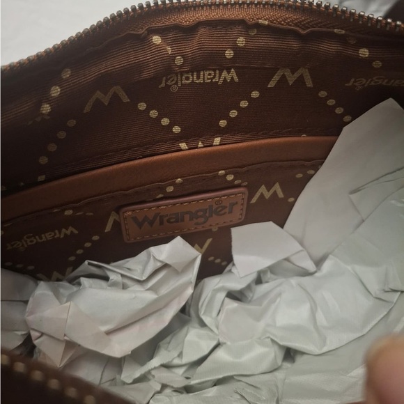 Wrangler Brown Tooled Leather Fringe Shoulder Purse - Picture 8 of 11